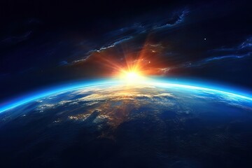 Wall Mural - horizon sunlight science universe starry ray atmosphere sun space sunrise globe blue blue star earth