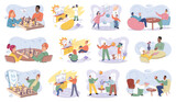 Fototapeta Pokój dzieciecy - Game together. Family fun. Friendship time. Vector illustration. People playing games together discover new aspects of each other s personalities Family game nights allow everyone to unwind and enjoy