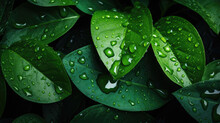 Modern Abstract Leaves Of A Plant With Raindrops On Them.