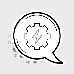 Wall Mural - Line Gear and lightning icon isolated on grey background. Electric power. Lightning bolt sign. Colorful outline concept. Vector