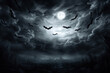 Full Moon, clouds and bats flying at night