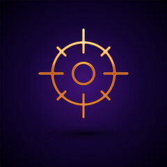 Poster - Gold Target sport icon isolated on black background. Clean target with numbers for shooting range or shooting. Vector