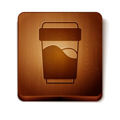 Poster - Brown Glass with water icon isolated on white background. Soda glass. Wooden square button. Vector