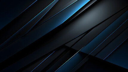 Black blue abstract modern background  Dark. Geometric shape. 3d effect. Diagonal lines, stripes. Gradient. Light, glow. Metallic sheen. 
