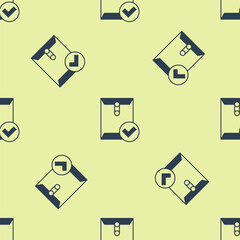 Poster - Blue Envelope and check mark icon isolated seamless pattern on yellow background. Successful e-mail delivery, email delivery confirmation. Vector