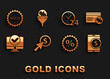 © Oksana - Set Cursor and coin, Discount card with percent, Tablet dollar, tag, Computer monitor, Clock 24 hours, Sold label and Lead management icon. Vector