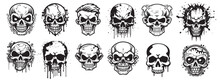 Halloween Human Skulls Vector Illustration, Black Silhouette Laser Cutting