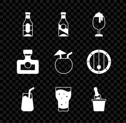 Sticker - Set Beer bottle, Glass of beer, Cocktail, Champagne in an ice bucket, Alcohol drink Rum and Coconut cocktail icon. Vector