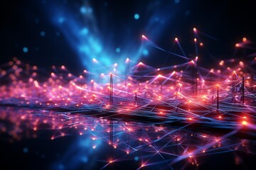 Aufkleber - Abstract futuristic, Network connection fiber optic, Transmission line, hop to hop delivery, node to node, Abstract concept of network technology. Generative AI (1)