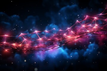 Leinwandbilder - Abstract futuristic, Network connection fiber optic, Transmission line, hop to hop delivery, node to node, Abstract concept of network technology. Generative AI (1)