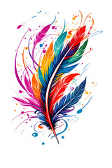 Wall Mural - quill feather pen drawing a colorful line vivid color, fantasy s