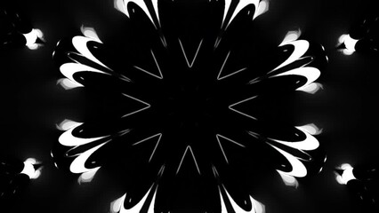 Poster - Abstract symmetrical pattern with neon shapes looking like a lower bud. Design. Endless blinking fractal shapes.