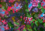 Fototapeta Kosmos - Pink and purple floral abstract flowers background painting with acrylics. Abstract lilac bush illustration.