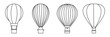 Hot Air Balloon Line Set with Basket. Flying Hotair Ballon for Sky Travel Outline and Solid Symbol Collection. Aviation Balloon for Travel, Pictogram air ballon.