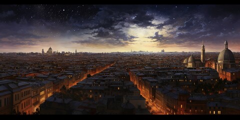 Wall Mural - the night sky over a city with stars Generative AI