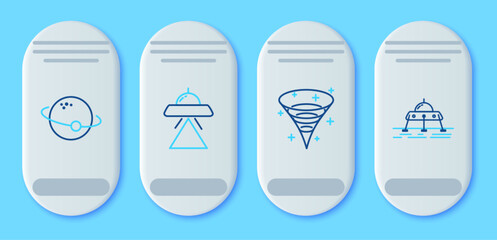 Poster - Set line UFO flying spaceship, Black hole, Planet and Mars rover icon. Vector