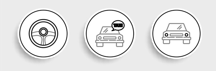 Sticker - Set line Car, Steering wheel and Taxi car icon. Vector