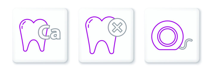 Poster - Set line Dental floss, Calcium for tooth and Tooth with caries icon. Vector