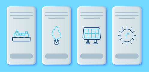 Poster - Set line Tree, Solar energy panel, Oil tanker ship and Sun icon. Vector