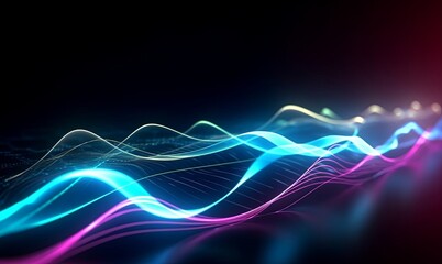 Wall Mural - abstract futuristic  background with pink blue glowing neon moving high speed wave lines and bokeh lights. Data transfer concept Fantastic wallpaper, Generative AI