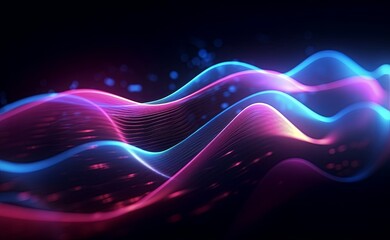 Wall Mural - abstract futuristic background with pink blue green glowing neon moving high speed wave lines and bokeh lights. Data transfer concept Fantastic wallpaper, Generative AI