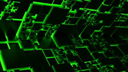 Poster - 3d neon background with geometric figures in neon light against a dark tunnel. Design. Digital corridor with glowing walls.