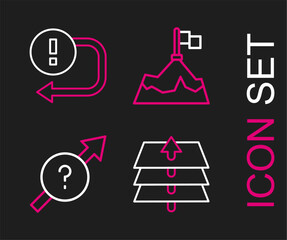 Poster - Set line Layers, Arrow, Mountains with flag and icon. Vector