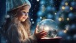 wonder on a child's face as they unwrap a present to find a magical snow globe that transports them into a winter wonderland.