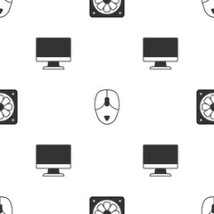 Canvas Print - Set Computer cooler, mouse and monitor screen on seamless pattern. Vector