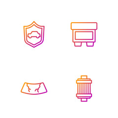 Sticker - Set line Car air filter, Broken windshield, with and Fuse. Gradient color icons. Vector