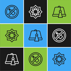 Wall Mural - Set line No alcohol, Turkish hat and Octagonal star icon. Vector