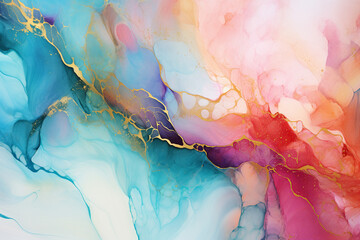Poster - Abstract marbled acrylic paint ink painted waves texture background banner Generative AI
