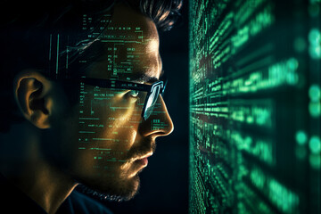 Poster - generative ai collage picture image of professional it specialist programming online computer system