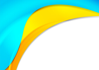 Bright blue yellow smooth waves abstract elegant background. Vector design