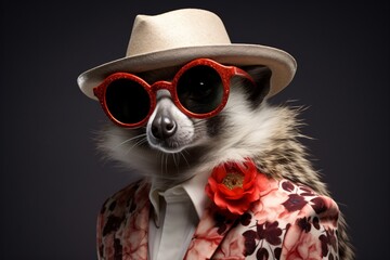 Funny animal lemur fashion model wearing a modern outfit