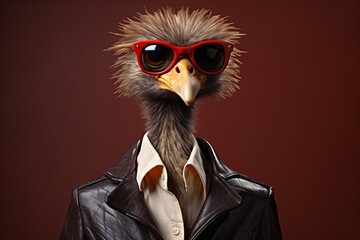 Funny animal chicken fashion model wearing a modern outfit