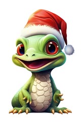 Wall Mural - A cartoon frog wearing a santa hat. Digital image.