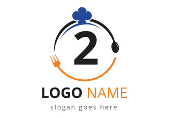 Wall Mural - Letter 2 Logo With Chef Hat, Spoon And Fork For Restaurant Logo. Modern vector logo for cafe, restaurant, cooking business, and company identity