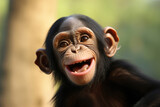 Fototapeta Zwierzęta - Cute chimpanzee with a big happy smile close up