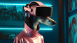 Cyberpunk Borzoi Dog. Anime Animal wearing a vaporwave goggles. 1980's retrowave style. Metaverse VR concept.
