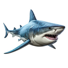 Shark In The Water Skin 3d Render Character, Hyper Realistic Isolated On Transparent Background.