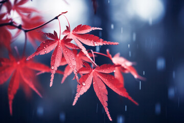 Wall Mural - japanese maple leaves during a rainy autumn day