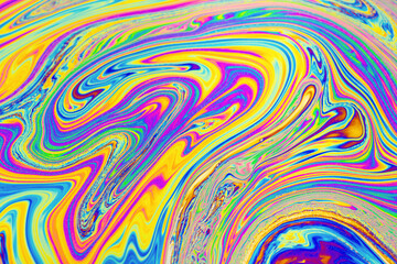 Wall Mural - Psychedelic multicolored background abstract. Rainbow colors. patterns background. Photo macro shot of soap bubbles