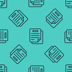 Poster - Black line Document icon isolated seamless pattern on green background. File icon. Checklist icon. Business concept. Vector