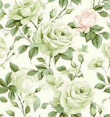 Wall Mural - pink roses decorative seamless modern floral border, in the style of light green, pattern and decoration movement, american prints. SEAMLESS PATTERN. SEAMLESS WALLPAPER.