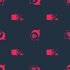 Poster - Set Bottle of champagne and Wi-Fi wireless internet on seamless pattern. Vector