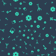 Wall Mural - Set Soccer football ball, Rake toy, Puzzle pieces and Pinwheel on seamless pattern. Vector