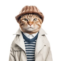 Wall Mural - Cat Wearing Clothes and Beanie, Generative AI Illustration