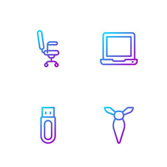 Poster - Set line Tie, USB flash drive, Office chair and Laptop. Gradient color icons. Vector