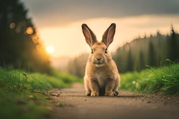 Poster - rabbit in the sunset